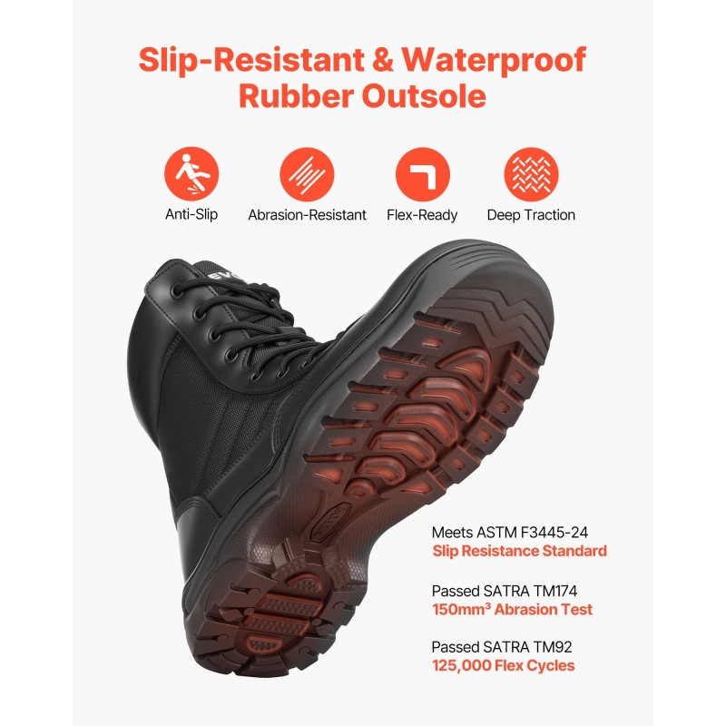 Taktiset miesten saappaat kevyet hengittävät vedenpitävät sivuvetoketjulla mustat koko 9.5