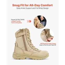 Miesten taktiset saappaat kevyet hengittävät materiaalit vedenpitävä kumipohja sivuvetoketjulla hiekanvärinen