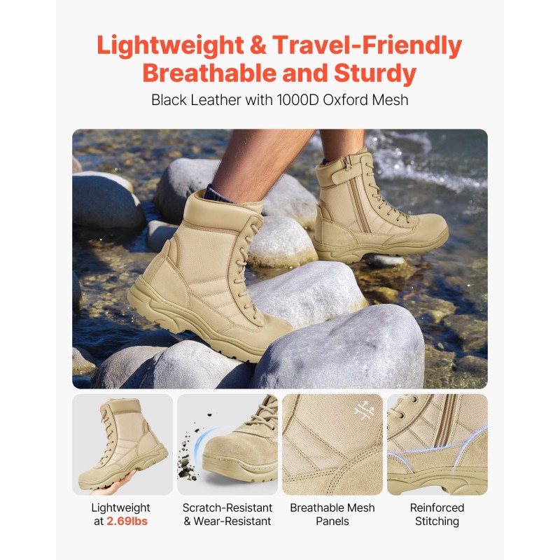 Miesten taktiset saappaat kahdeksan tuumaa vedenpitävä kumipohja sivuvetoketju hengittävä materiaali