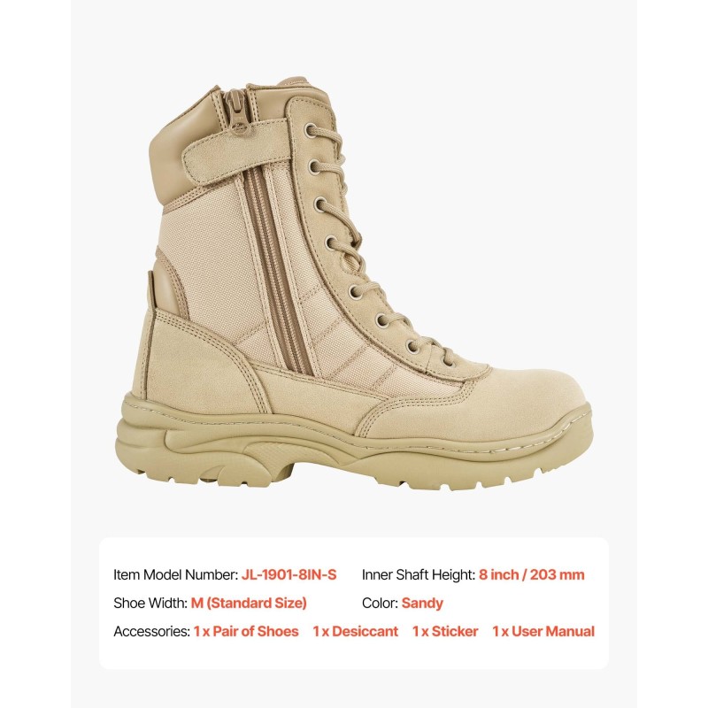Taktiset miesten saappaat hengittävät materiaalit UK-koko 10 203 mm varsi hiekanväriset