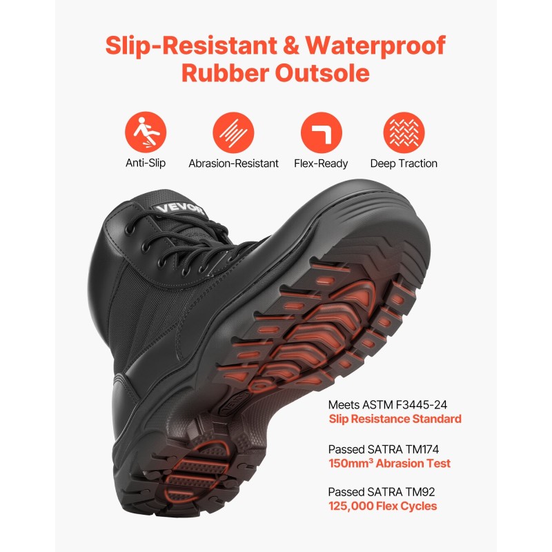 Miesten taktiset saappaat 6 tuuman vedenpitävä liukastumaton kumipohja musta vaellukseen