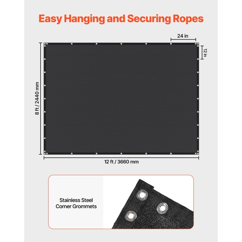 Varjostuskangas HDPE 2440x3660 mm musta 90% ulkokäyttöön