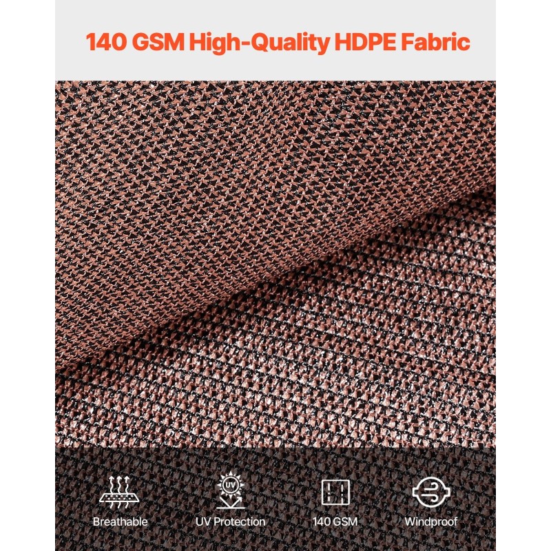 Varjokangas korkeatiheyksinen polyeteeni 140 g/m² 2440x3660 mm ruskea 90% varjostus ulkokäyttöön