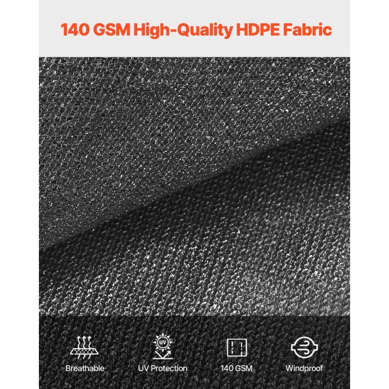 Varjokangas korkeatiheyksinen polyeteeni 140 g/m² 90% varjostus 3050 x 3050 mm musta