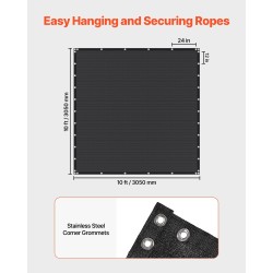 Varjokangas korkeatiheyksinen polyeteeni 140 g/m² 90% varjostus 3050 x 3050 mm musta