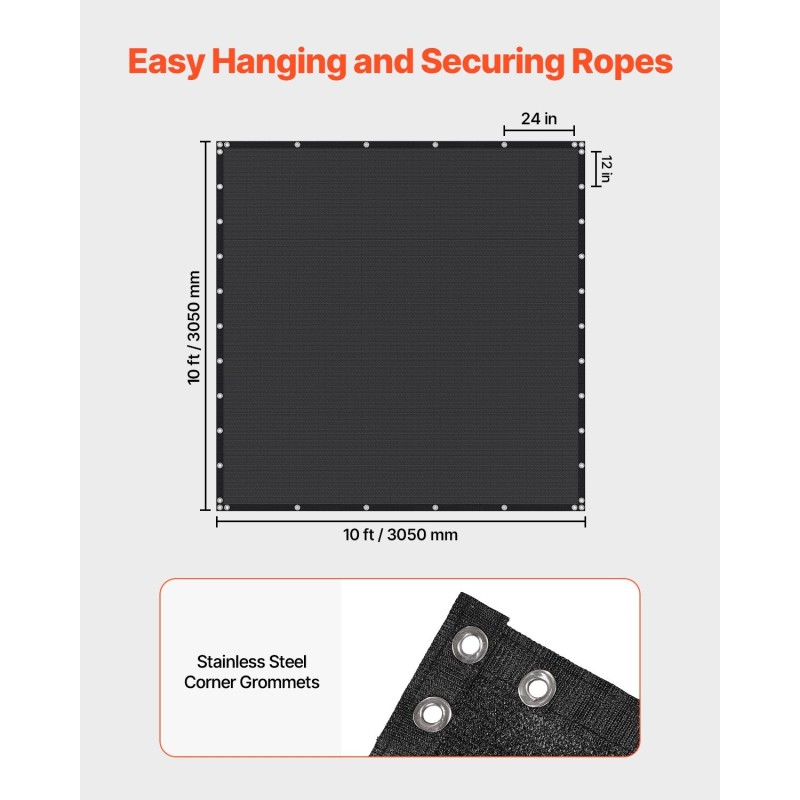 Varjokangas korkeatiheyksinen polyeteeni 140 g/m² 90% varjostus 3050 x 3050 mm musta