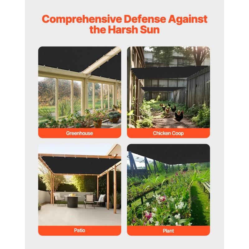 Varjokangas korkeatiheyksinen polyeteeni 140 g/m² 90% varjostus 3050 x 3050 mm musta