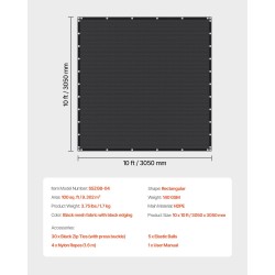 Varjokangas korkeatiheyksinen polyeteeni 140 g/m² 90% varjostus 3050 x 3050 mm musta