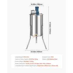 Sähkökäyttöinen hunajalinko 3 kehälle 201 ruostumatonta terästä 15 kg läpinäkyvällä kannella