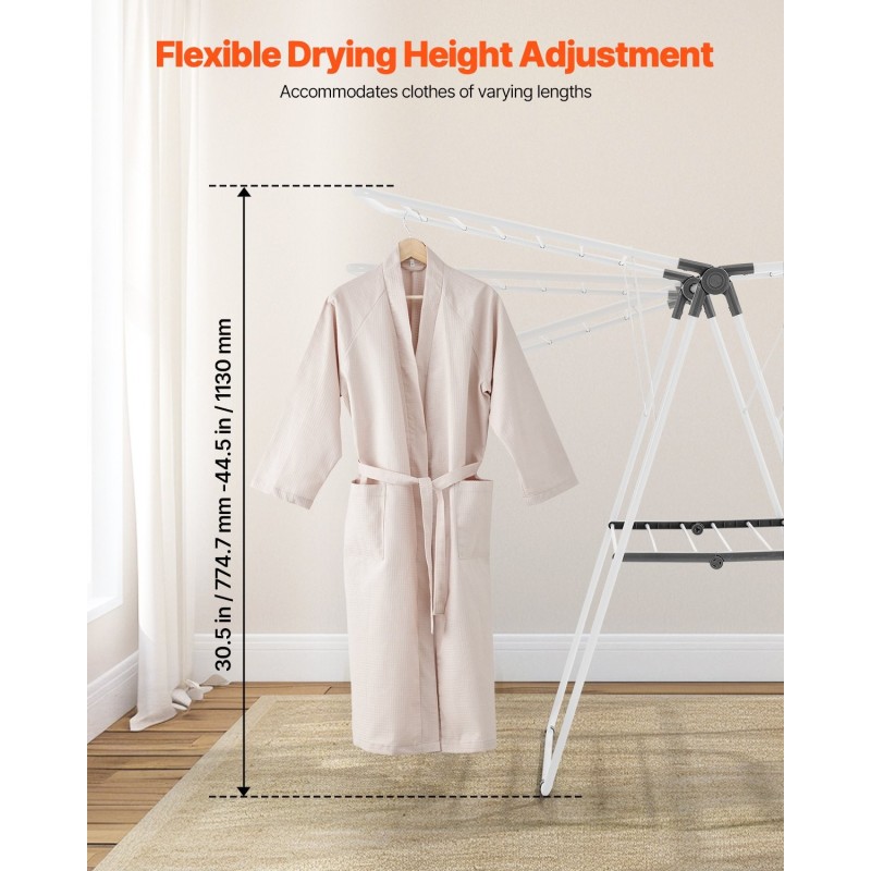 Pyykkiteline kokoontaitettava 2-tasoinen rautaputkista ja PP-muovista 21 tangolla