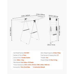 Pyykkiteline kokoontaitettava 2-tasoinen rautaputkista ja PP-muovista 21 tangolla