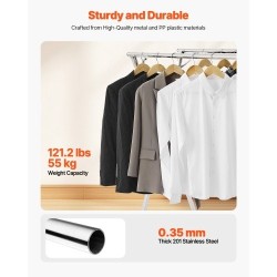 Pyykinkuivausteline 2-tasoinen teleskooppinen 201-ruostumaton teräs säädettävä 1,3–2 m kantavuus 55 kg