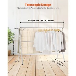 Pyykinkuivausteline 2-tasoinen teleskooppinen 201-ruostumaton teräs säädettävä 1,3–2 m kantavuus 55 kg