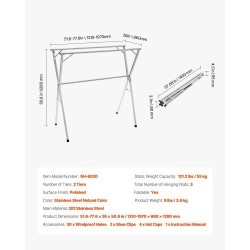 Pyykinkuivausteline 2-tasoinen teleskooppinen 201-ruostumaton teräs säädettävä 1,3–2 m kantavuus 55 kg
