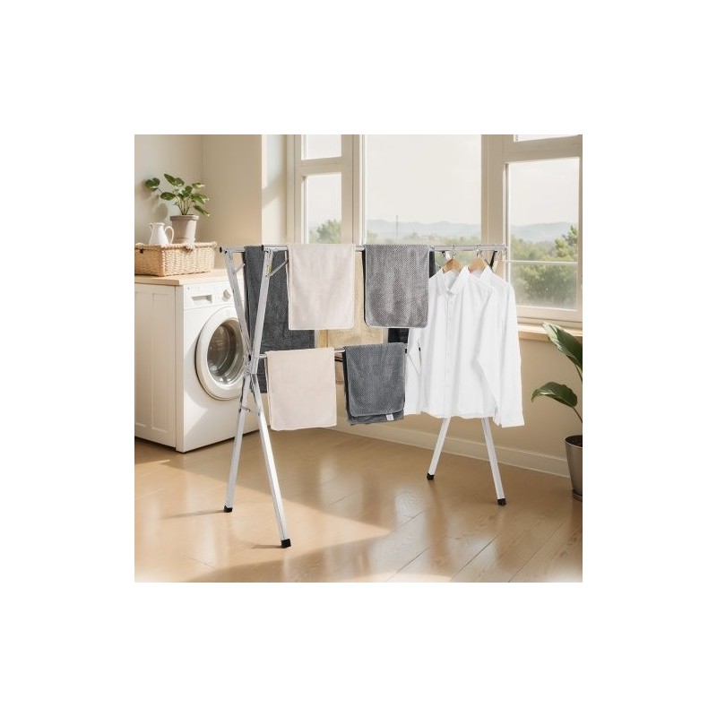 Pyykinkuivausteline 2-tasoinen teleskooppinen 201-ruostumaton teräs säädettävä 1,3–2 m kantavuus 55 kg