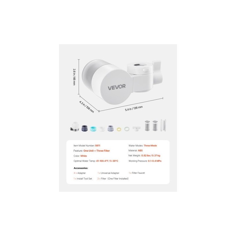 Hanaan asennettava vedensuodatin ABS-muovinen hiilikuitusuodatin 1200L kolmella vesitilalla keittiöön kylpyhuoneeseen