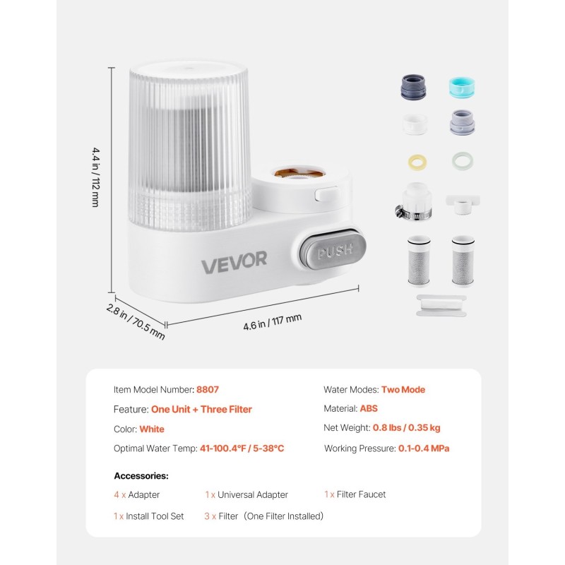 Hanakiinnitteinen ABS vedensuodatin hiilikuitusuodattimella yksi yksikkö kolme suodatinta keittiöön ja kylpyhuoneeseen