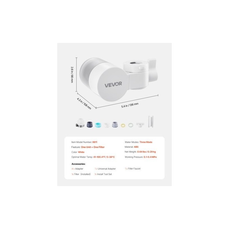 Hanakiinnitteinen valkoinen ABS vedensuodatin hiilikuitusuodattimella keittiöön kylpyhuoneeseen