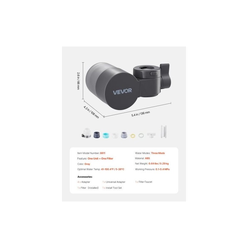 Hanasuodatin ABS hiilikuitusuodatin 1200L harmaa kolmella vesitilalla keittiöön ja kylpyhuoneeseen