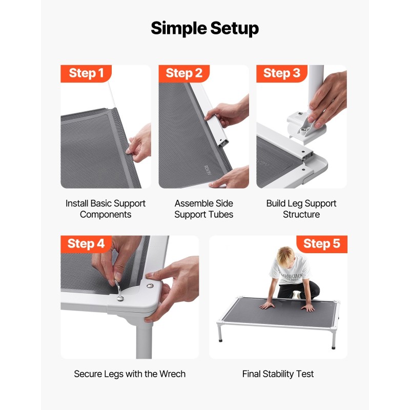 Koiran leposänky XL korkealle nostettu alumiinirunko verkkokangas harmaa