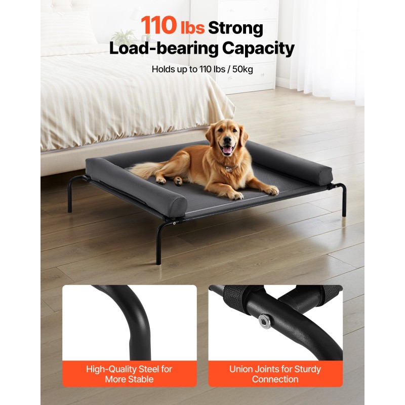 Korotettu koiranpeti teräsrunko hengittävä verkkokangas XL-koko irrotettava pestävä tyyny harmaa