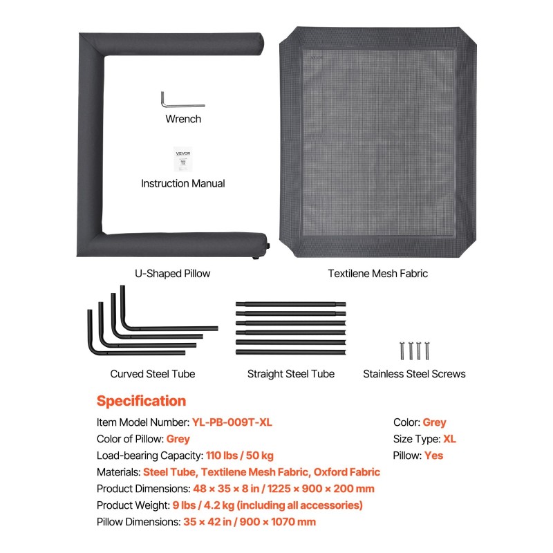 Korotettu koiranpeti teräsrunko hengittävä verkkokangas XL-koko irrotettava pestävä tyyny harmaa