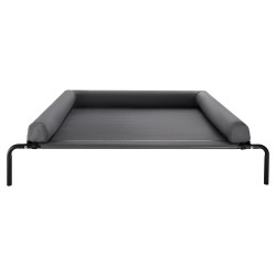 Korotettu koiranpeti teräsrunko hengittävä verkkokangas XL-koko irrotettava pestävä tyyny harmaa