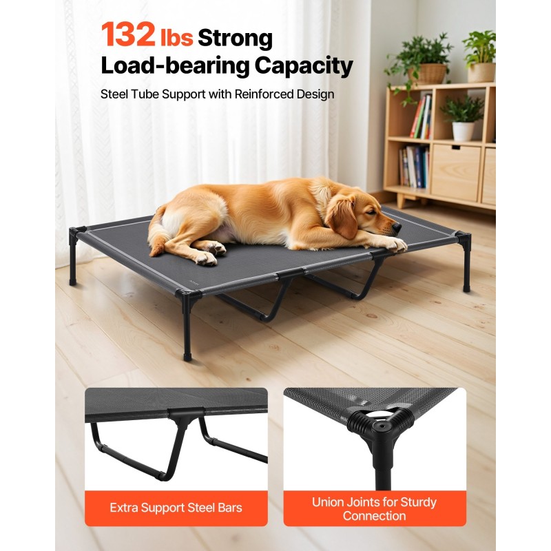 Kohotettu koiransänky teräsrunko hengittävä verkkokangas koko XL suurelle koiralle 60 kg kantavuus
