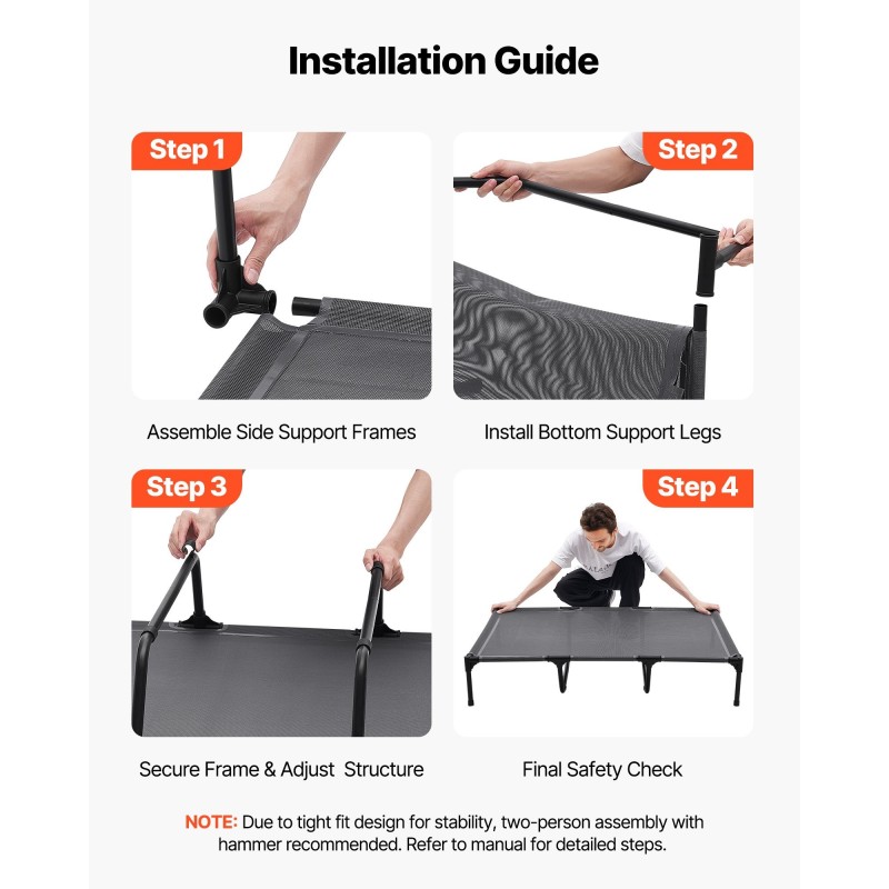 Kohotettu koiransänky teräsrunko hengittävä verkkokangas koko XL suurelle koiralle 60 kg kantavuus