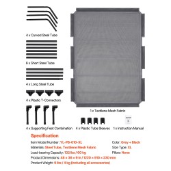 Kohotettu koiransänky teräsrunko hengittävä verkkokangas koko XL suurelle koiralle 60 kg kantavuus