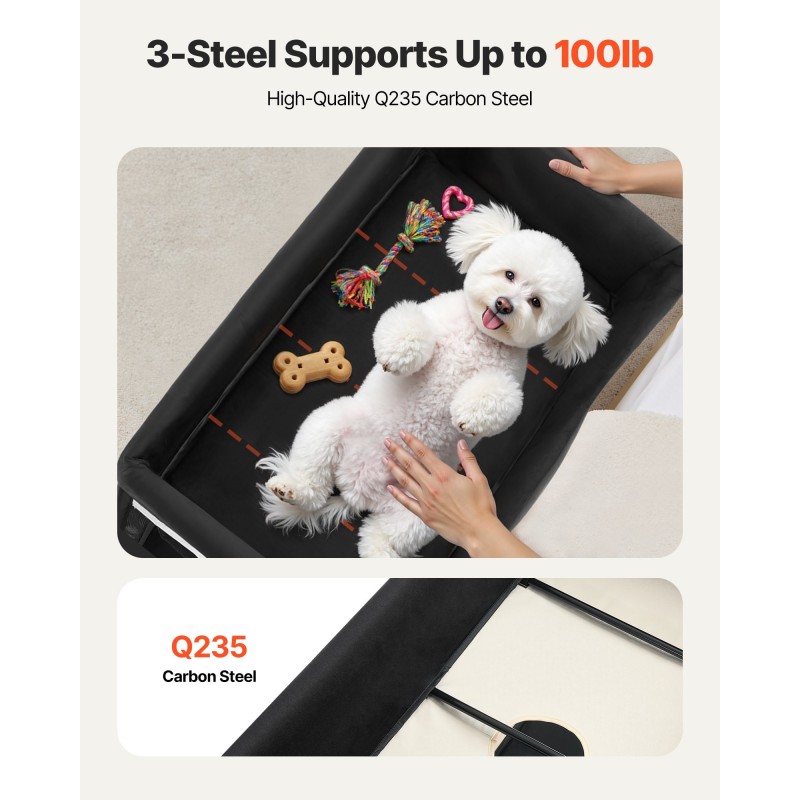 Korotettu taitettava lemmikkisänky L hiiliteräsrunko 600D Oxford-kangas hollantilainen sametti pyörillä 45kg kantavuus