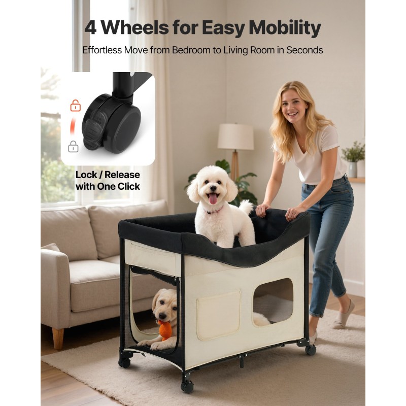 Korotettu taitettava lemmikkisänky L hiiliteräsrunko 600D Oxford-kangas hollantilainen sametti pyörillä 45kg kantavuus