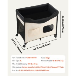 Korotettu lemmikkisänky suuri hiiliteräsrunko Oxford-kangas hollantilainen sametti taitettava pyörällinen sivutaskuilla