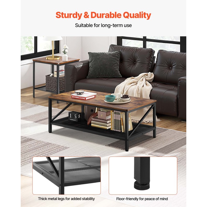 Sohvapöytäsarja 3-osainen vintage-henkinen metallijaloilla sohvapöytä 105 cm