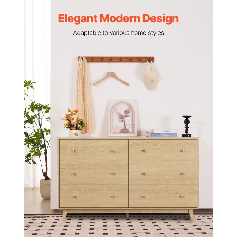 Lipasto 6 laatikkoa vaalea puupinta lastulevy ja MDF kumipuu