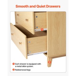 Lipasto 6 laatikkoa vaalea puupinta lastulevy ja MDF kumipuu