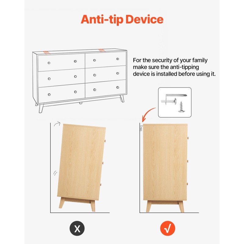 Lipasto 6 laatikkoa vaalea puupinta lastulevy ja MDF kumipuu