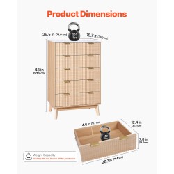 Lipasto 5-laatikkoinen vaaleanpuun sävyinen MDF- ja lastulevy kumipuiset jalat 39,9x74,9x121,9 cm