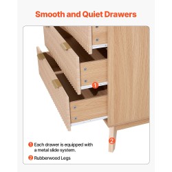 Lipasto 5-laatikkoinen vaaleanpuun sävyinen MDF- ja lastulevy kumipuiset jalat 39,9x74,9x121,9 cm