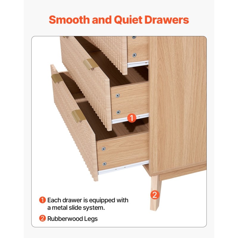 Lipasto 5-laatikkoinen vaaleanpuun sävyinen MDF- ja lastulevy kumipuiset jalat 39,9x74,9x121,9 cm