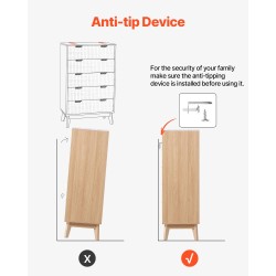 Lipasto 5-laatikkoinen vaaleanpuun sävyinen MDF- ja lastulevy kumipuiset jalat 39,9x74,9x121,9 cm