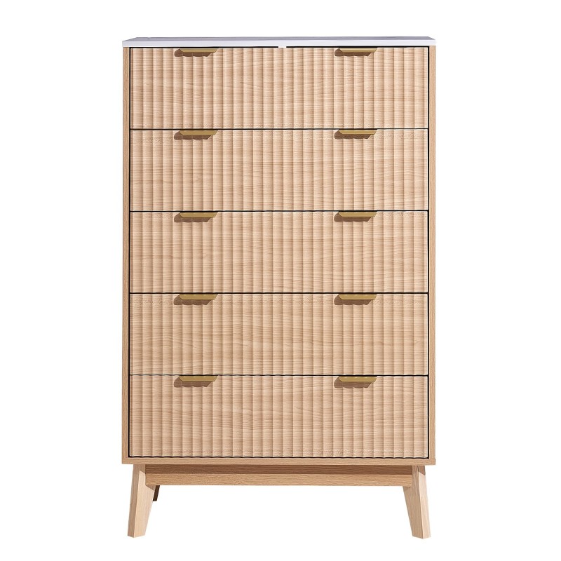 Lipasto 5-laatikkoinen vaaleanpuun sävyinen MDF- ja lastulevy kumipuiset jalat 39,9x74,9x121,9 cm