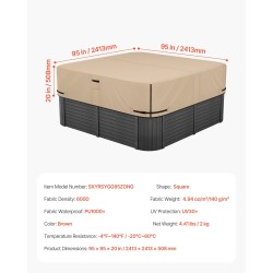 Ulkoporealtaan neliömäinen suojakansi 600D Oxford-kangas 2413 x 2413 x 508 mm ruskea