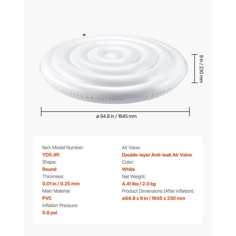 Ilmatäytteinen pyöreä porealtaan kansi PVC 1645 mm halkaisija 230 mm korkeus