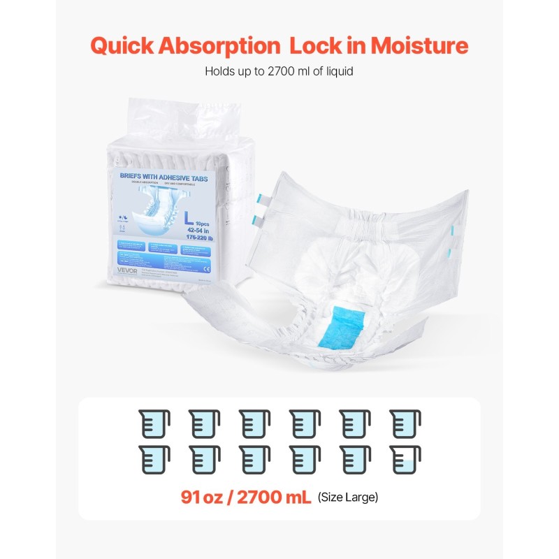 Teippivaipat aikuisille koko L 40 kpl 2700 ml imukyky 360 asteen reunasuoja