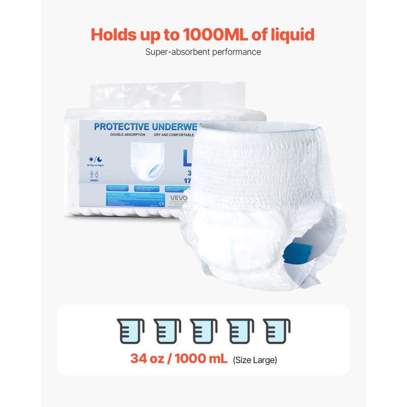 Vetovaipat aikuisille koko L 64 kpl imukyky 1000 ml