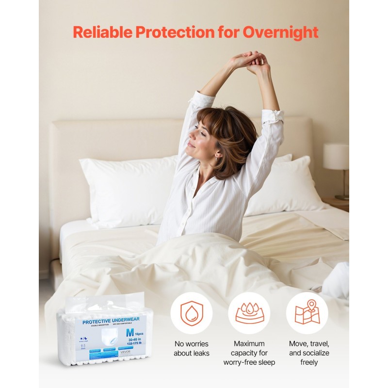 Kertakäyttöiset suojahousut aikuisille, koko M, imukyky 900 ml, 64 kpl