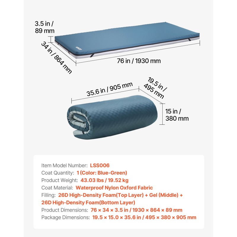 Vaahtomuovipatja kaksikerroksinen geelitäytteinen pitkäaikaishoitoon 1930 x 864 x 89 mm