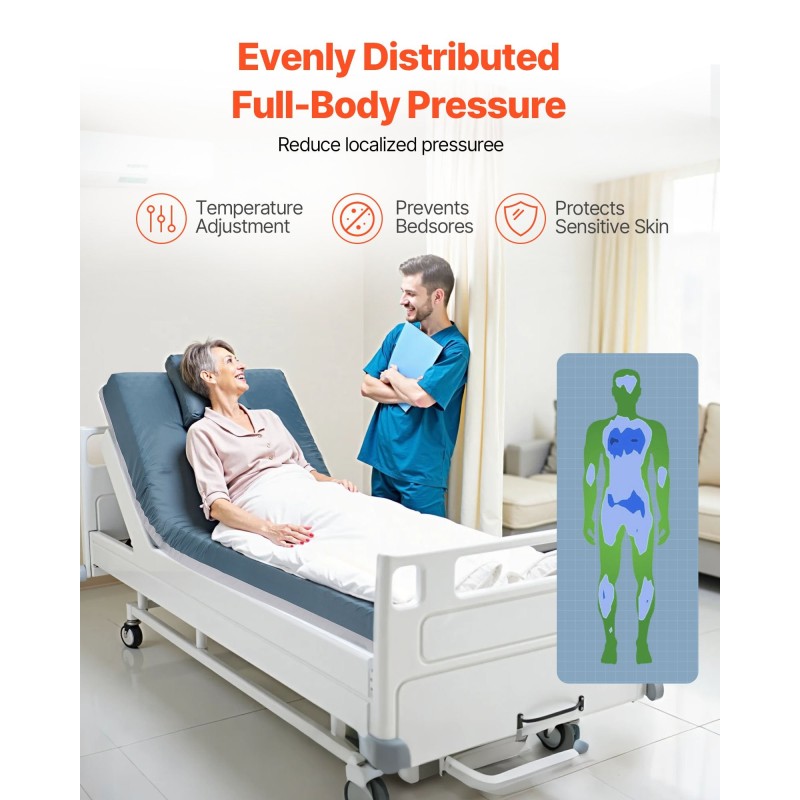 Sairaalasängyn kaksikerroksinen kolmivyöhykkeinen vaahtomuovipatja 203×91×15 cm pitkäaikaishoitoon vedenpitävällä päällisellä