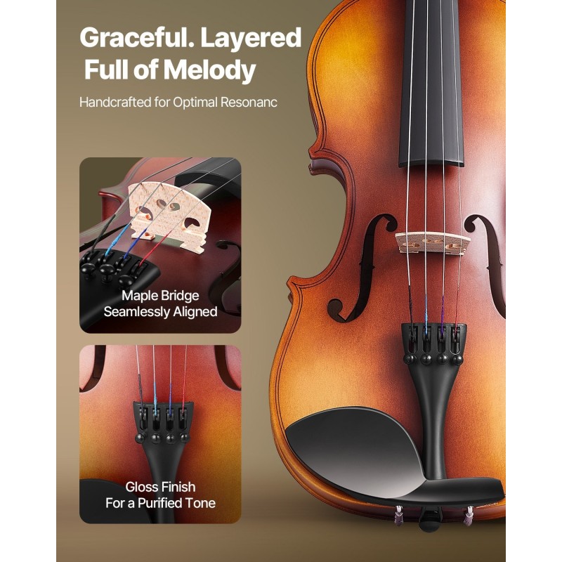 4/4-viulu 355 mm lehmus- ja vaahterapuu aloitussetti aloittelijoille kotelolla